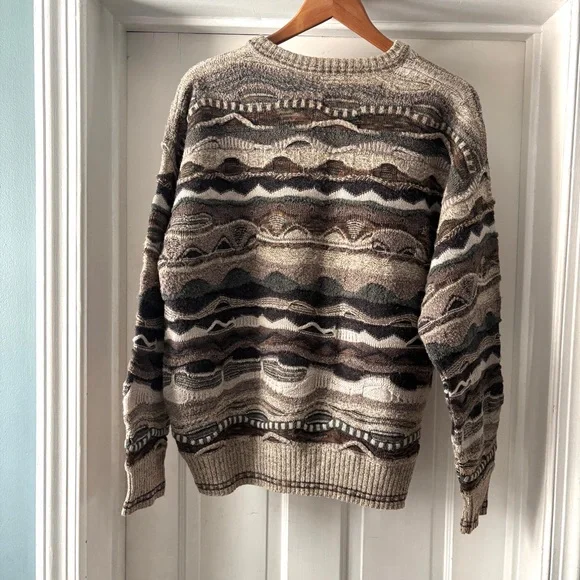 Norm Thompson Vintage Sweater Mens Textured Coogi Style Brown Medium - Picture 8 of 13
